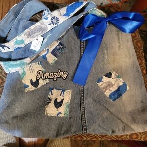 Upcycled Denim Blue Jean Cross-Body Tote Handmade Hippie Cottagecore Farmhouse